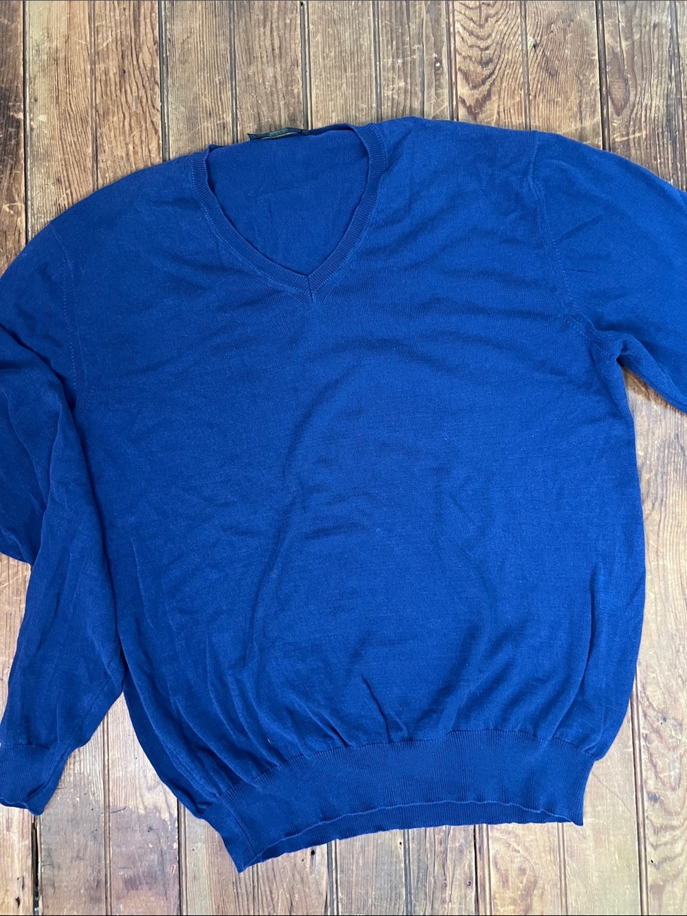 Men's Zanone Italy Light Cotton V-Neck Sweater navy blue size 52 large
